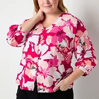 Liz Claiborne Womens Plus V Neck 3/4 Sleeve Peplum Top