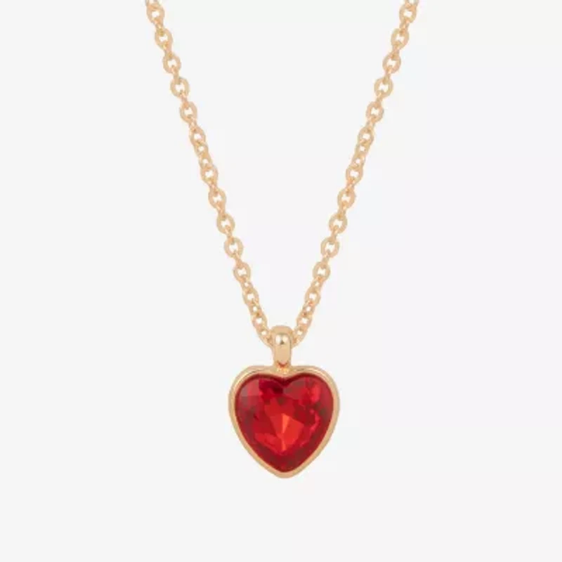 Bijoux Bar Delicates Gold Tone Womens Red Glass Heart 16 Inch Pendant Necklace