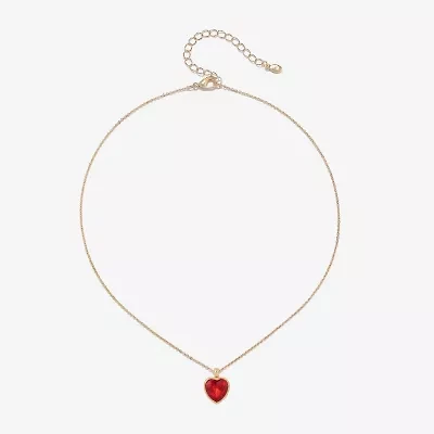 Bijoux Bar Delicates Gold Tone Womens Red Glass Heart 16 Inch Pendant Necklace