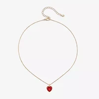 Bijoux Bar Delicates Gold Tone Womens Red Glass Heart 16 Inch Pendant Necklace