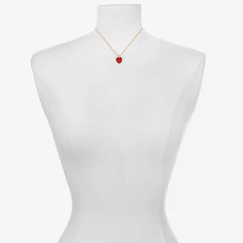 Bijoux Bar Delicates Gold Tone Womens Red Glass Heart 16 Inch Pendant Necklace