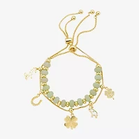 Footnotes Lucky Elephant Horseshoe Charm Womens Green Jade Box 10K Gold Over Brass Clover Bangle Bracelet