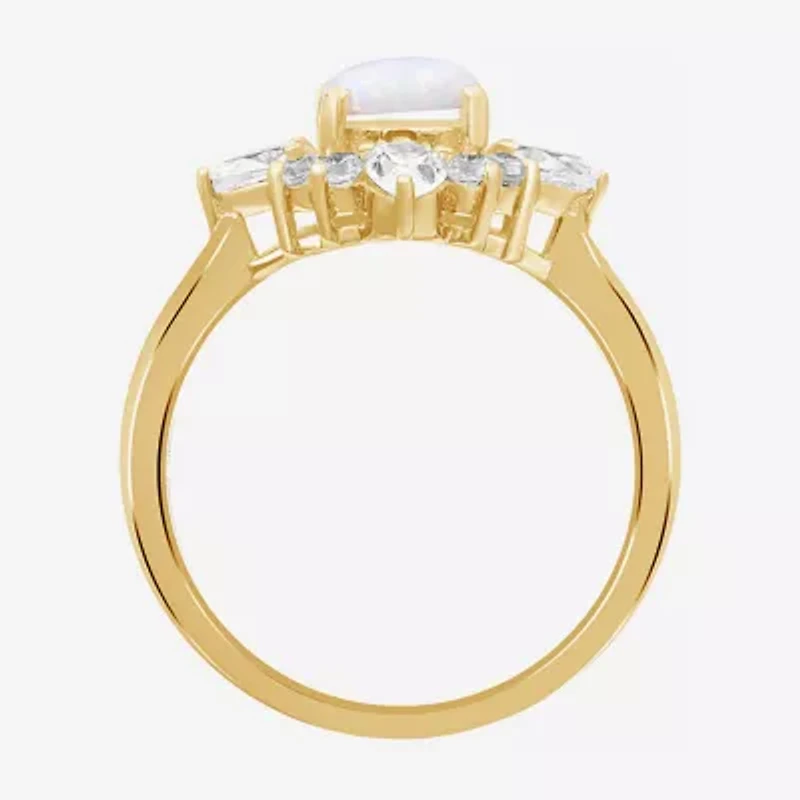 Womens Lab Created White Opal 14K Gold Over Silver Oval Cocktail Ring