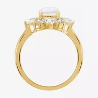 Womens Lab Created White Opal 14K Gold Over Silver Oval Cocktail Ring