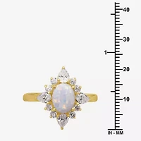 Womens Lab Created White Opal 14K Gold Over Silver Oval Cocktail Ring