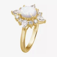 Womens Lab Created White Opal 14K Gold Over Silver Oval Cocktail Ring