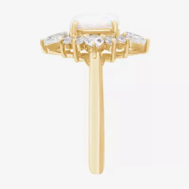 Womens Lab Created White Opal 14K Gold Over Silver Oval Cocktail Ring