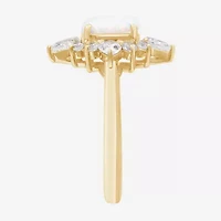 Womens Lab Created White Opal 14K Gold Over Silver Oval Cocktail Ring