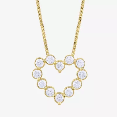 (I / I2) Womens Lab Grown White Diamond 10K Gold Heart 18 Inch Pendant Necklace