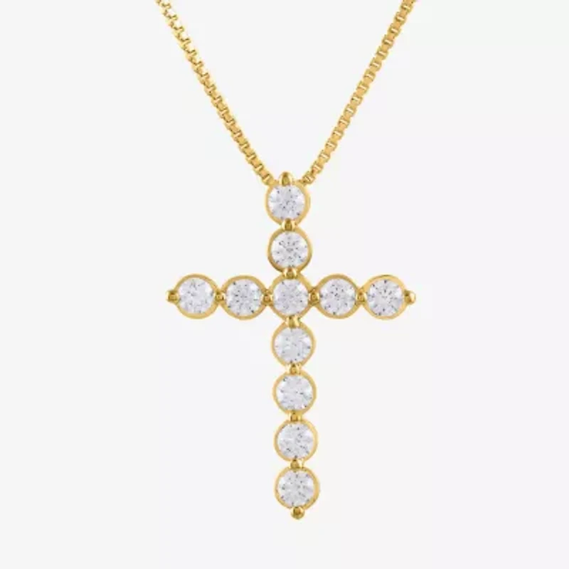 Cross (I / I2) Womens Lab Grown White Diamond 10K Gold Cross 18 Inch Pendant Necklace