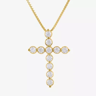 Cross (I / I2) Womens Lab Grown White Diamond 10K Gold Cross 18 Inch Pendant Necklace