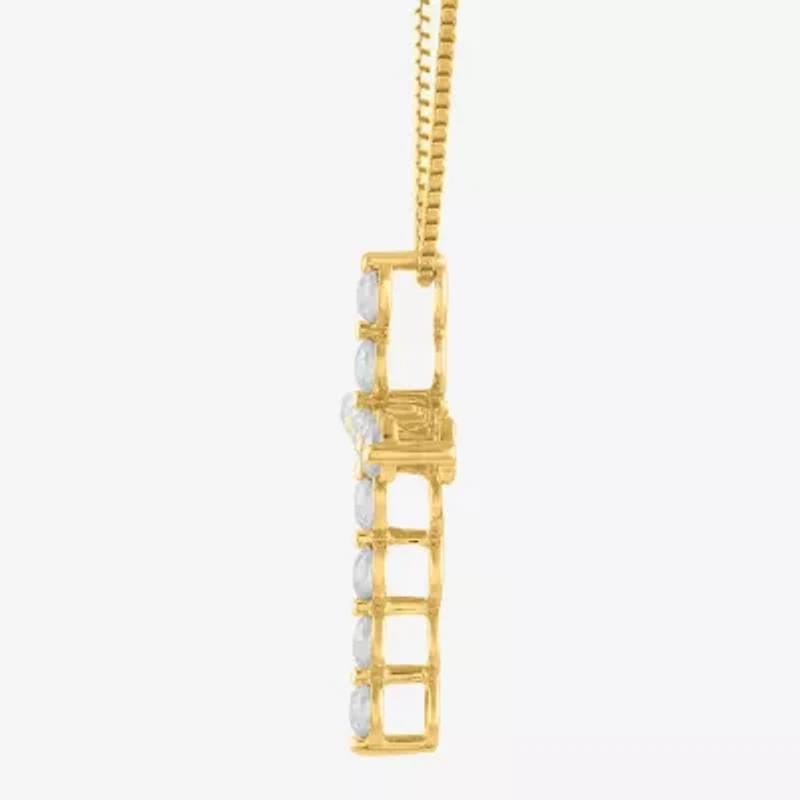 Cross (I / I2) Womens Lab Grown White Diamond 10K Gold Cross 18 Inch Pendant Necklace
