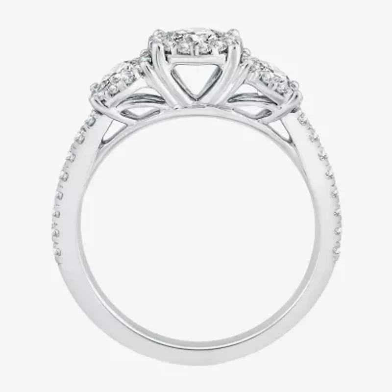(I / I1) Womens 1 CT. T.W. Lab Grown White Diamond 10K White Gold Round Side Stone 3-Stone Engagement Ring
