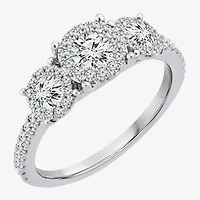 (I / I1) Womens 1 CT. T.W. Lab Grown White Diamond 10K White Gold Round Side Stone 3-Stone Engagement Ring