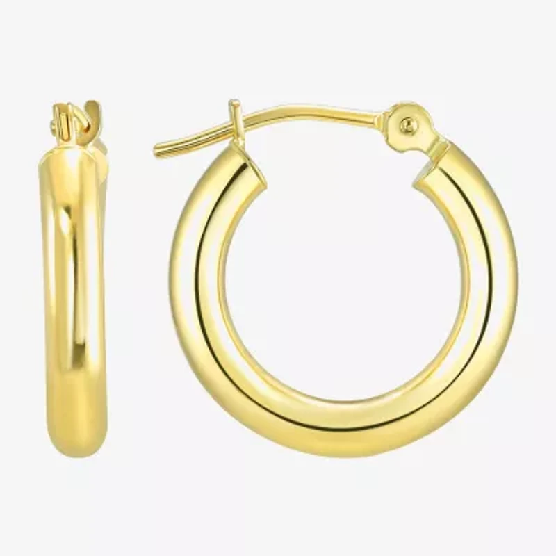 Womens 14K Gold 15mm Round Hoop Earrings