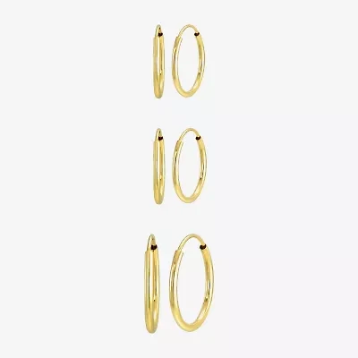 Womens 14K Gold Round 3 Pair Earring Set