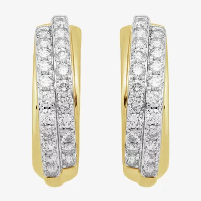 (I / I2) Womens 2 CT. T.W. Lab Grown White Diamond 14K Gold Over Silver 24.8mm Hoop Earrings
