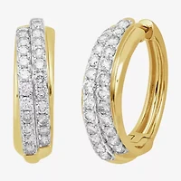 (I / I2) Womens 2 CT. T.W. Lab Grown White Diamond 14K Gold Over Silver 24.8mm Hoop Earrings