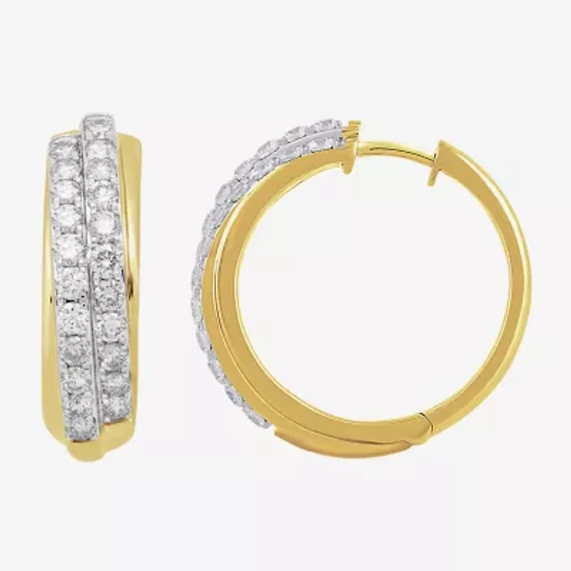 (I / I2) Womens 2 CT. T.W. Lab Grown White Diamond 14K Gold Over Silver 24.8mm Hoop Earrings