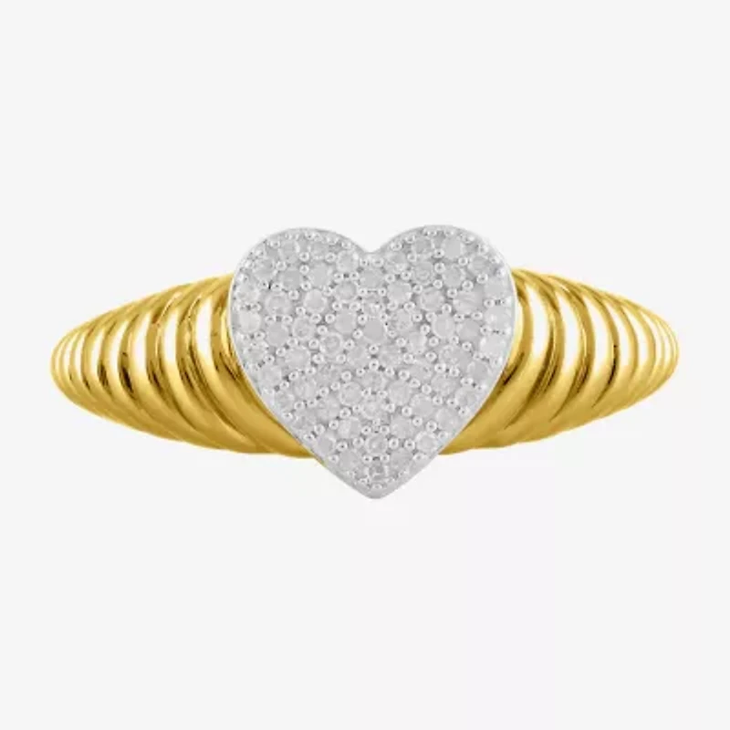 (I / I2) Womens 1/6 CT. T.W. Lab Grown White Diamond 14K Gold Over Silver Heart Cocktail Ring