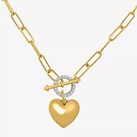(I / I2) Womens 1/10 CT. T.W. Lab Grown White Diamond 14K Gold Over Silver Heart 18 Inch Pendant Necklace