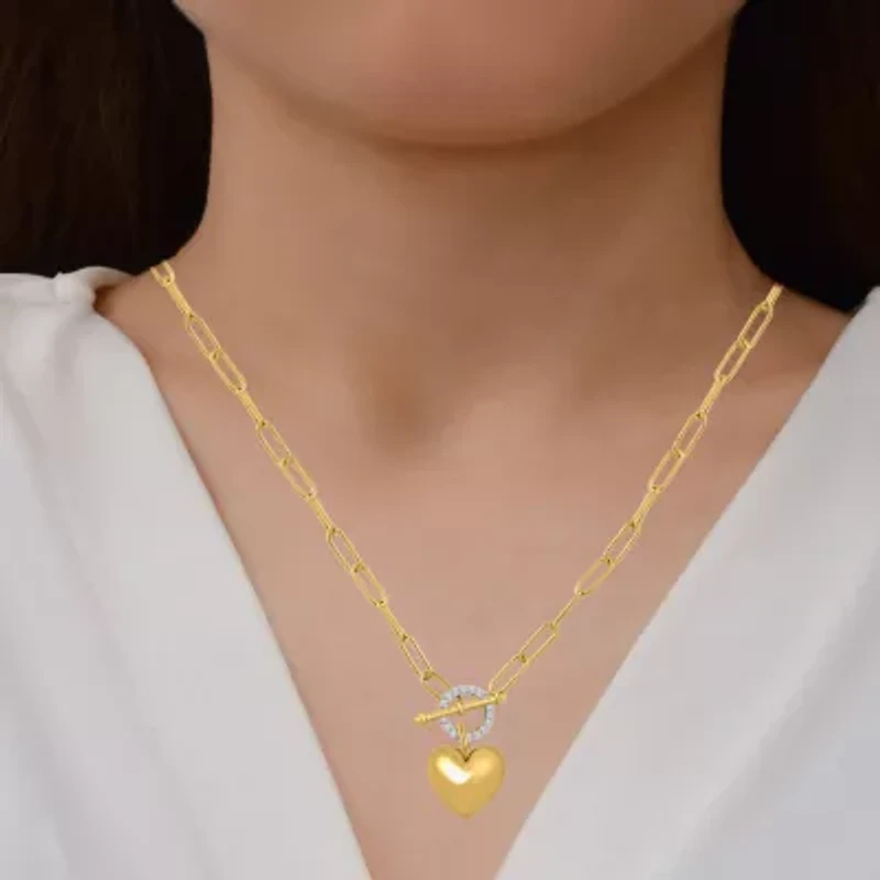 (I / I2) Womens 1/10 CT. T.W. Lab Grown White Diamond 14K Gold Over Silver Heart 18 Inch Pendant Necklace