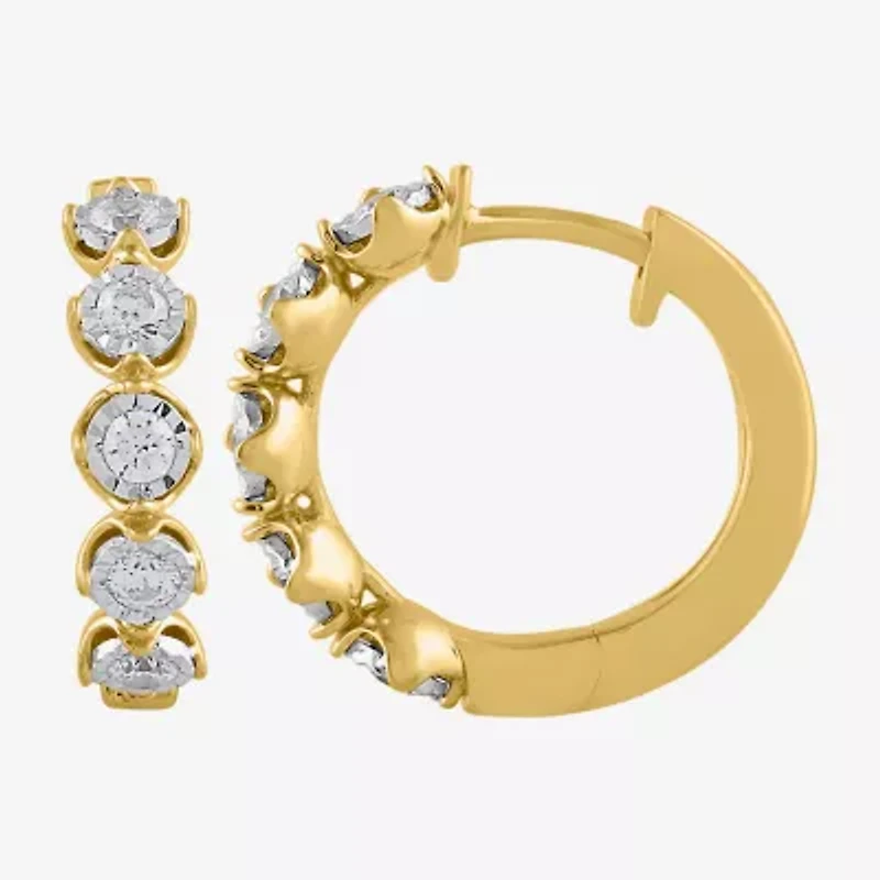 (I / I2) Womens 1/2 CT. T.W. Lab Grown White Diamond 14K Gold Over Silver 17.4mm Hoop Earrings