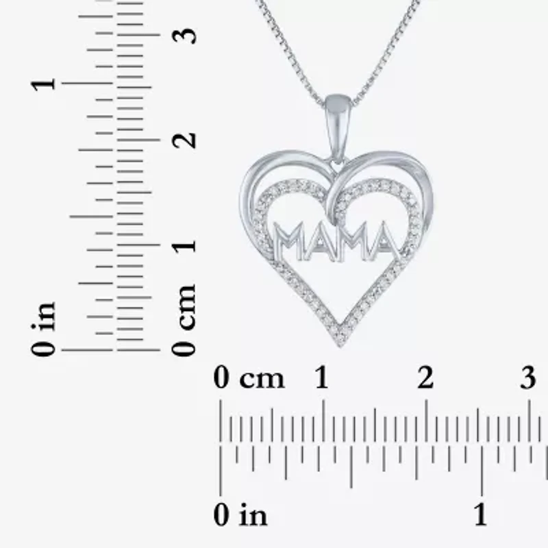 "Mama" Womens 1/10 CT. T.W. Natural White Diamond Sterling Silver Heart 18 Inch Pendant Necklace
