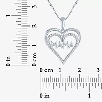 "Mama" Womens 1/10 CT. T.W. Natural White Diamond Sterling Silver Heart 18 Inch Pendant Necklace