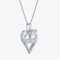 "Mama" Womens 1/10 CT. T.W. Natural White Diamond Sterling Silver Heart 18 Inch Pendant Necklace