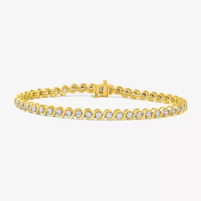 (I / I2) Womens 3 CT. T.W. Lab Grown White Diamond 14K Gold Over Silver 7.25 Inch Tennis Bracelet