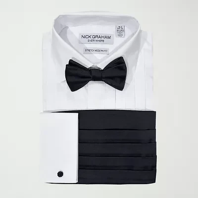 Nick Graham 4-Piece Tuxedo Mens Spread Collar Long Sleeve Stretch Fabric Shirt + Tie Set