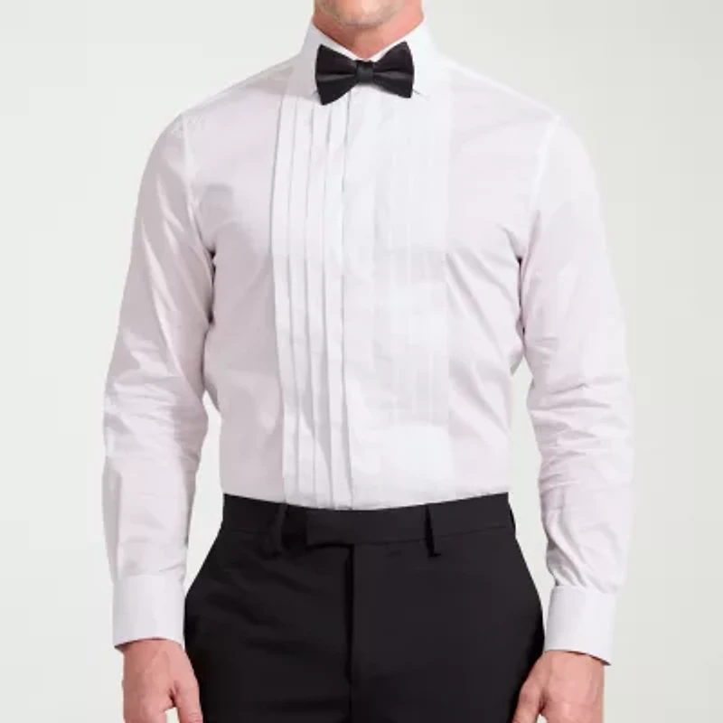 Nick Graham 4-Piece Tuxedo Mens Spread Collar Long Sleeve Stretch Fabric Shirt + Tie Set