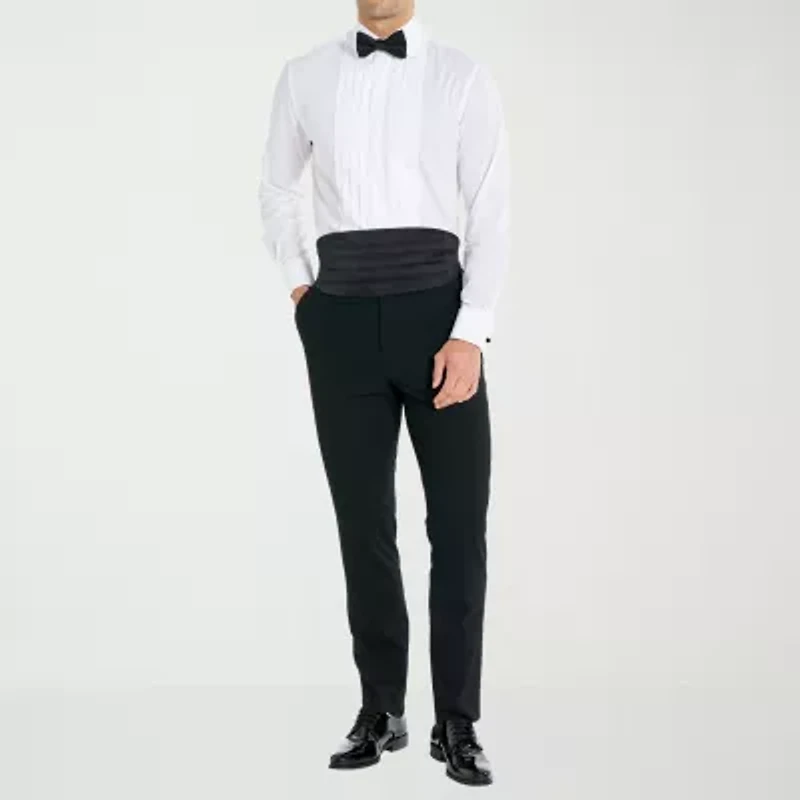 Nick Graham 4-Piece Tuxedo Mens Spread Collar Long Sleeve Stretch Fabric Shirt + Tie Set