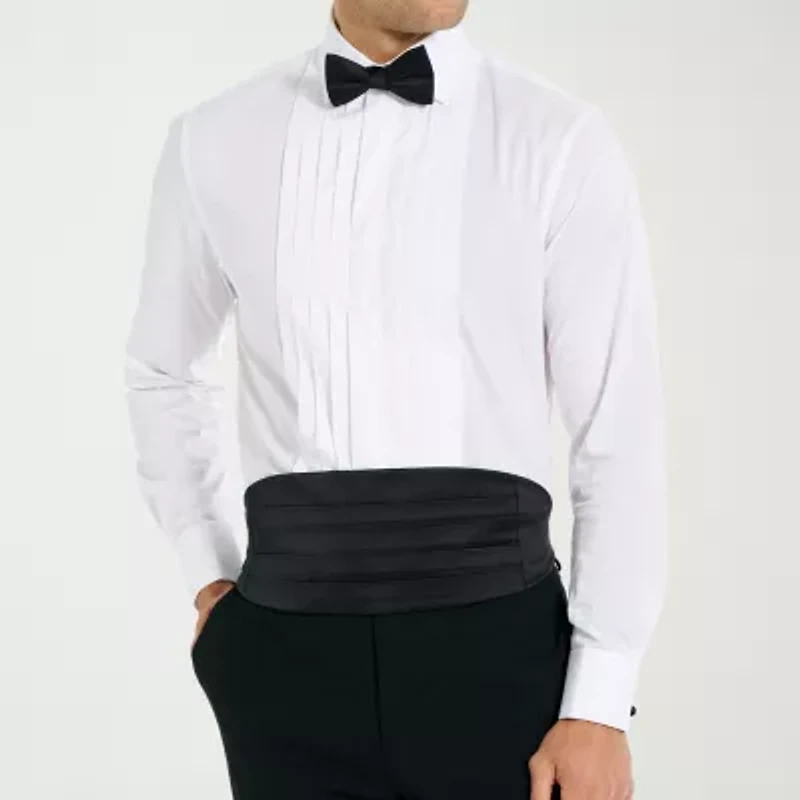 Nick Graham 4-Piece Tuxedo Mens Spread Collar Long Sleeve Stretch Fabric Shirt + Tie Set