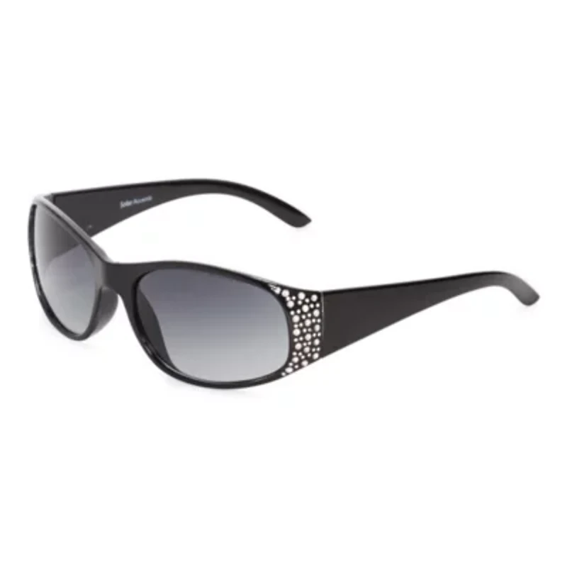 Mixit Black With Gem Detail Womens Uv Protection Rectangular Sunglasses