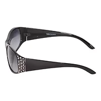 Mixit Black With Gem Detail Womens Uv Protection Rectangular Sunglasses