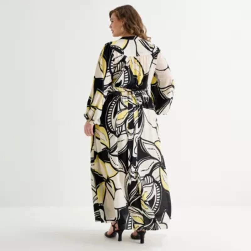 Premier Amour Womens Plus Long Sleeve Floral Maxi Dress