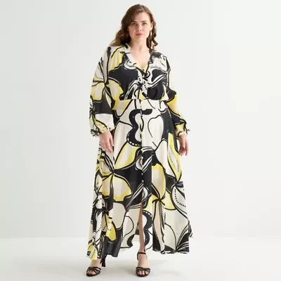 Premier Amour Womens Plus Long Sleeve Floral Maxi Dress