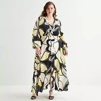 Premier Amour Womens Plus Long Sleeve Floral Maxi Dress
