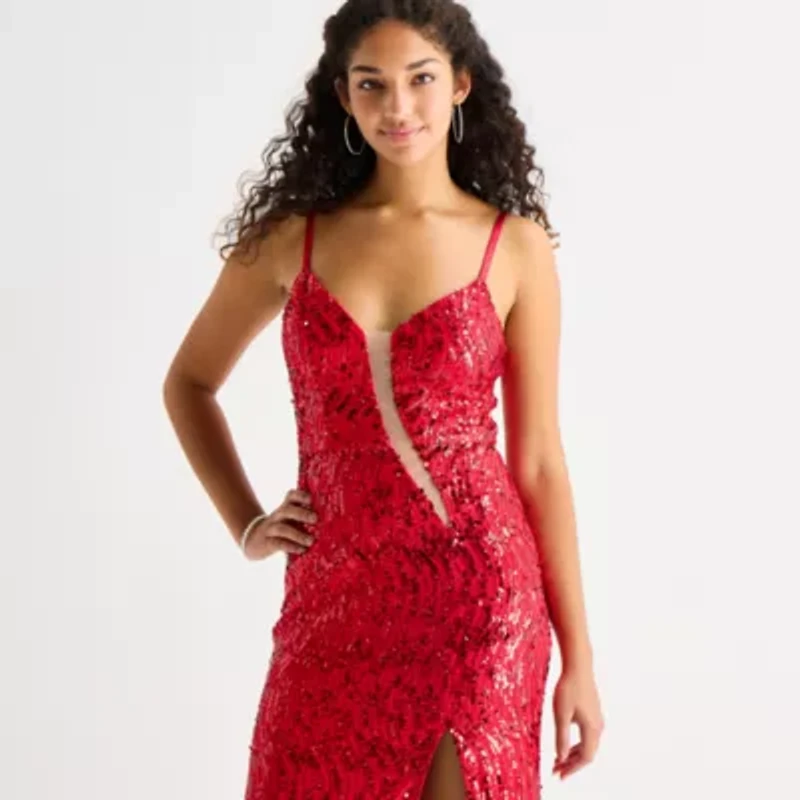 by&by Womens Juniors Sleeveless Beaded Sequin Bodycon Dress