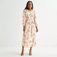 Studio 1 Womens Long Sleeve Floral Maxi Dress