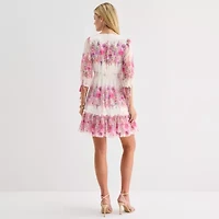 Melonie T Womens 3/4 Sleeve Floral Fit + Flare Dress