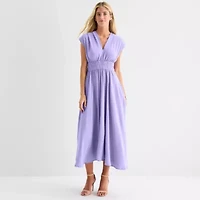 Melonie T Womens Sleeveless Midi Fit + Flare Dress