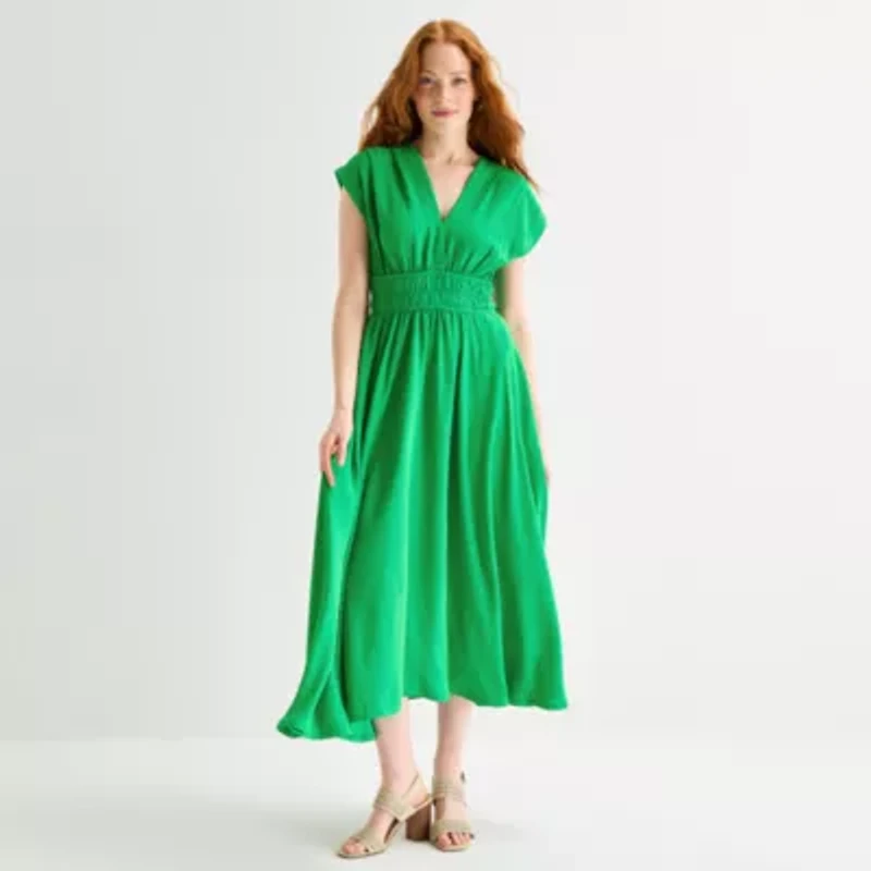 Melonie T Womens Sleeveless Midi Fit + Flare Dress