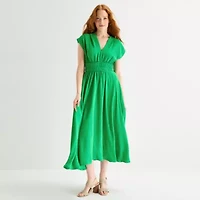 Melonie T Womens Sleeveless Midi Fit + Flare Dress