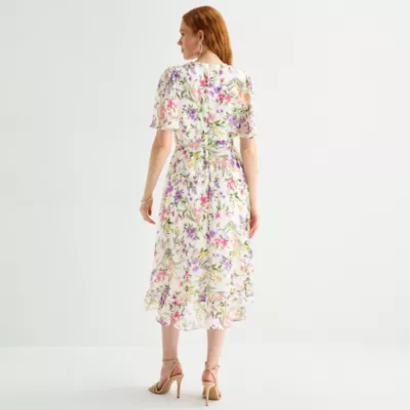 Jessica Howard Womens Short Sleeve High-Low Fit + Flare Dress