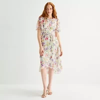 Jessica Howard Womens Short Sleeve High-Low Fit + Flare Dress