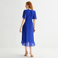 Jessica Howard Womens Short Sleeve Midi Fit + Flare Dress
