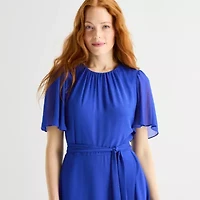 Jessica Howard Womens Short Sleeve Midi Fit + Flare Dress